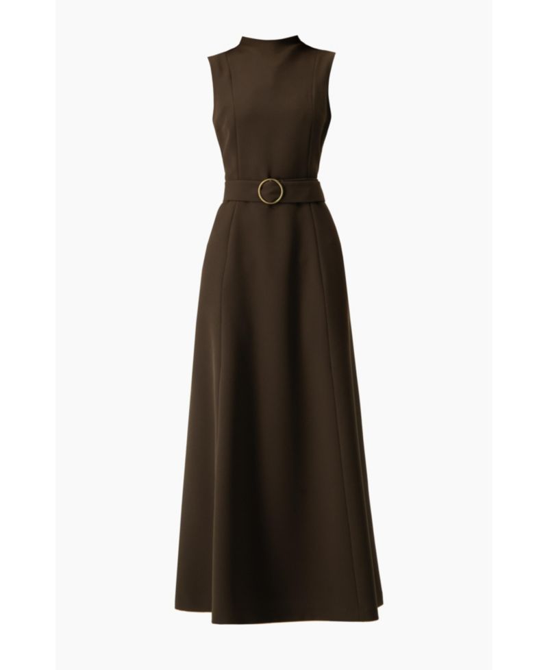 Women's Sleeveless Belted A-Line Maxi Dress with Ring Buckle