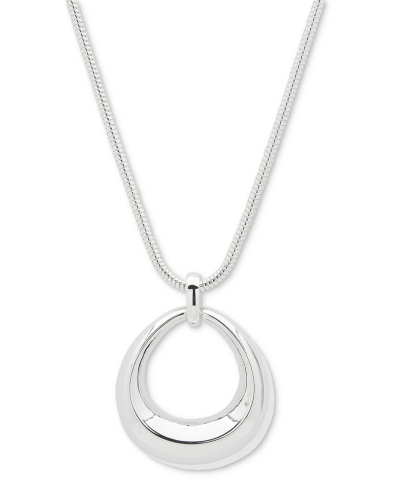 Silver-Tone Open Puffy Oval Pendant Necklace, 16"+ 3" extender
