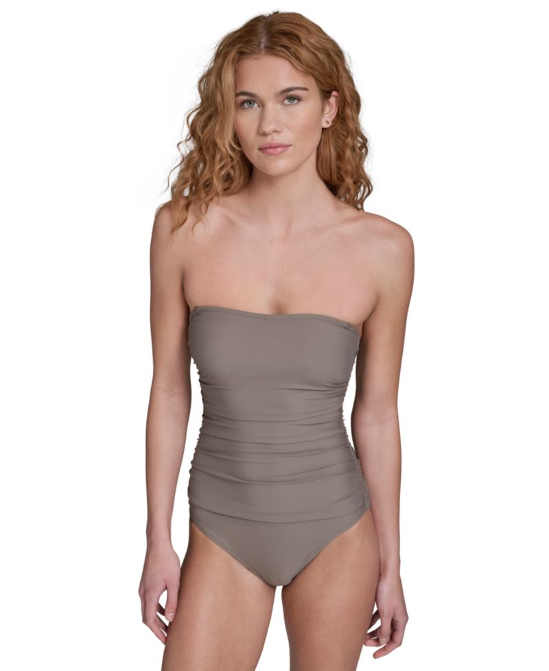 Women's Shirred Bandeau Neck One-Piece Swimsuit