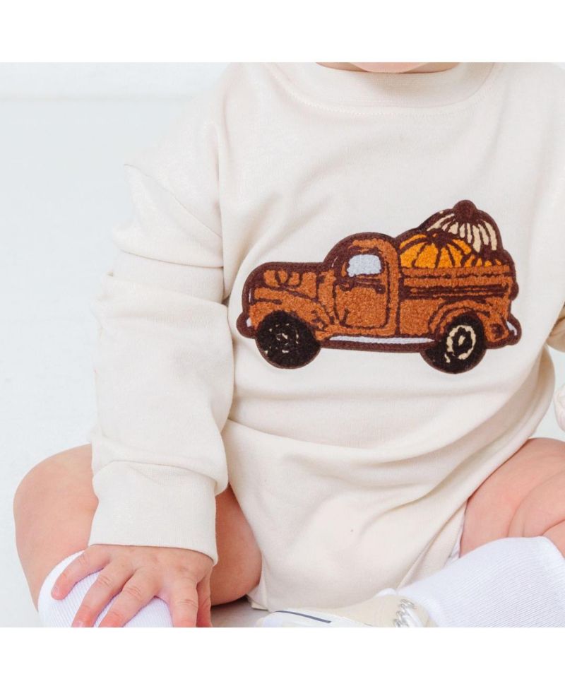 Baby Boy Fall Truck Patch Long Sleeve Romper