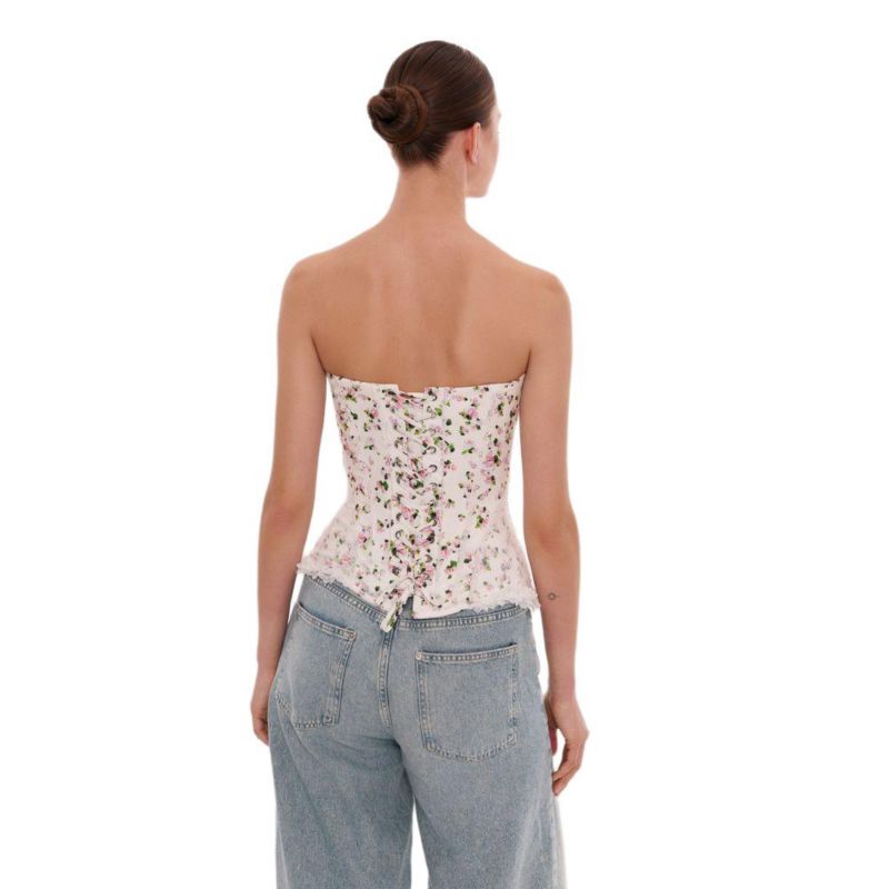Womens Romantic apple blossom corset with rosebud appliques