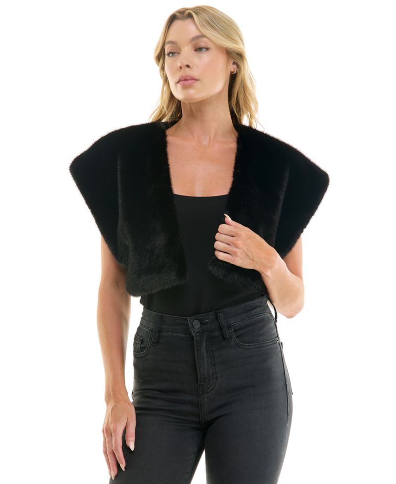 Juniors' Faux Fur Cropped Vest