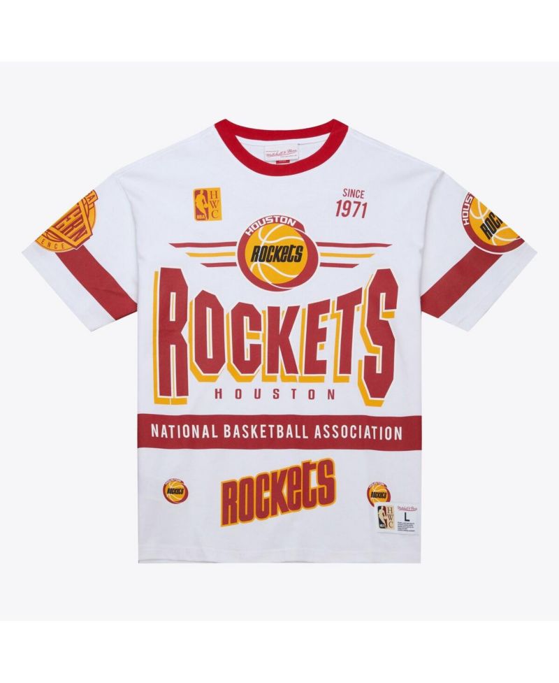 Men's White Houston Rockets Hardwood Classics Team Origins Vintage Logo T-Shirt