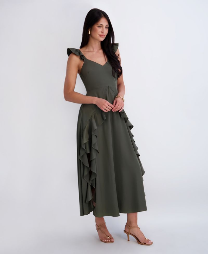 Women’s Ruffle Strap Maxi Dress with Cascading Skirt