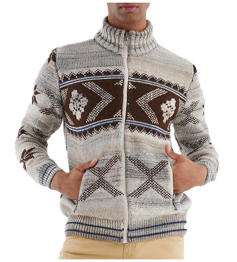 Men's Men s Knit Jacket with Zipper, Norwegian Pattern