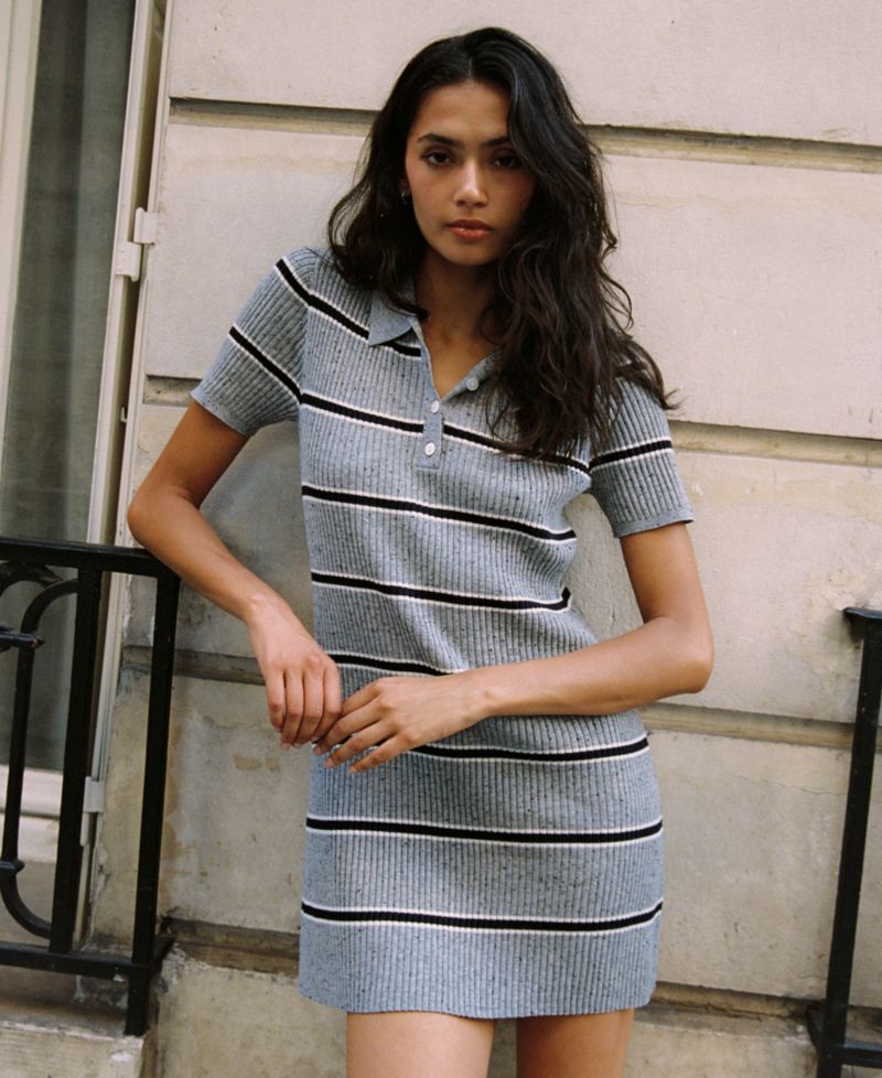 Women's Mason Knit Varsity Stripe Collared Mini Dress