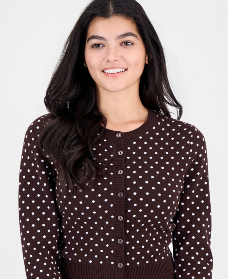 Juniors' Long-Sleeve Polka Dot Cardigan