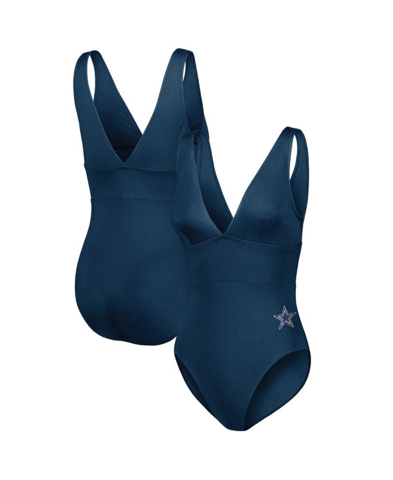 Women's 1-Piece Navy Dallas Cowboys Palm Modern V-Neck Swimsuit