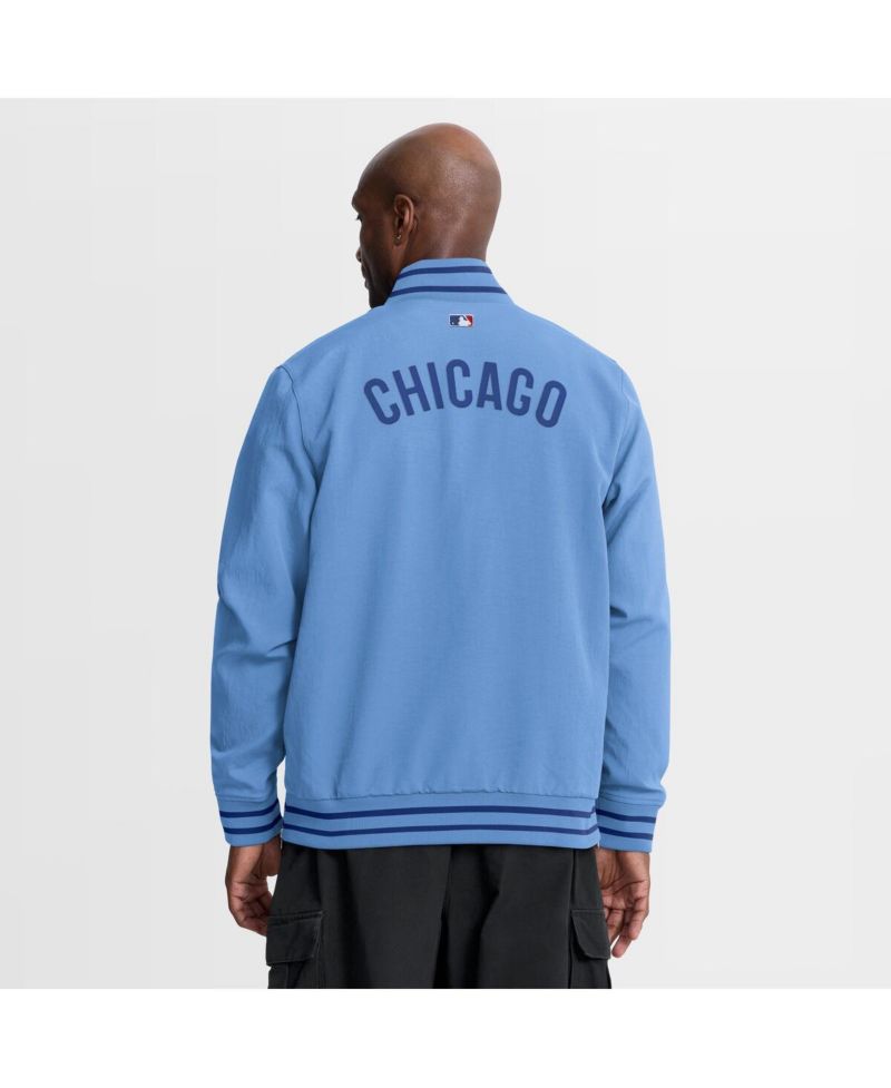 Men's Light Blue Chicago Cubs Authentic Collection Dugout Relaxed Full-Zip Bomber Jacket
