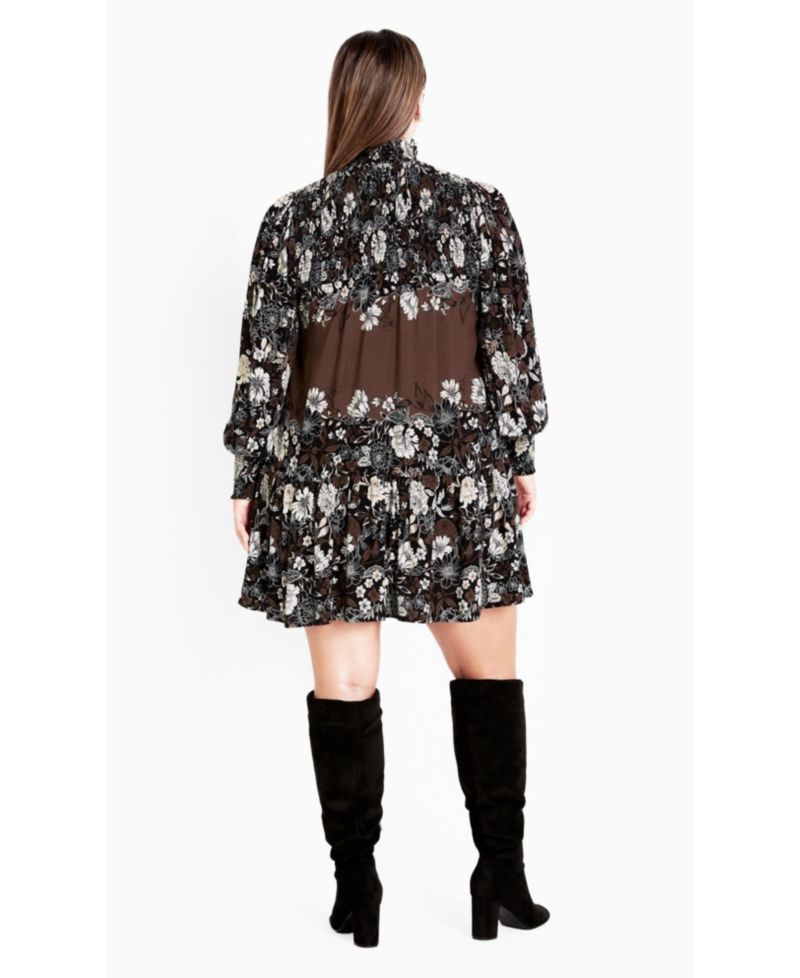 Women's Plus Size Cassia Puff Sleeves Ruffle Placement Dress