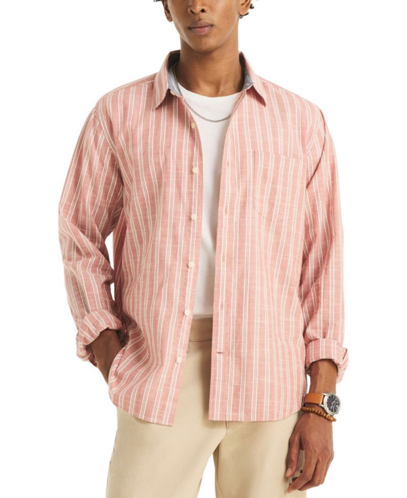 Men's Textured Strip Long-Sleeve Shirt