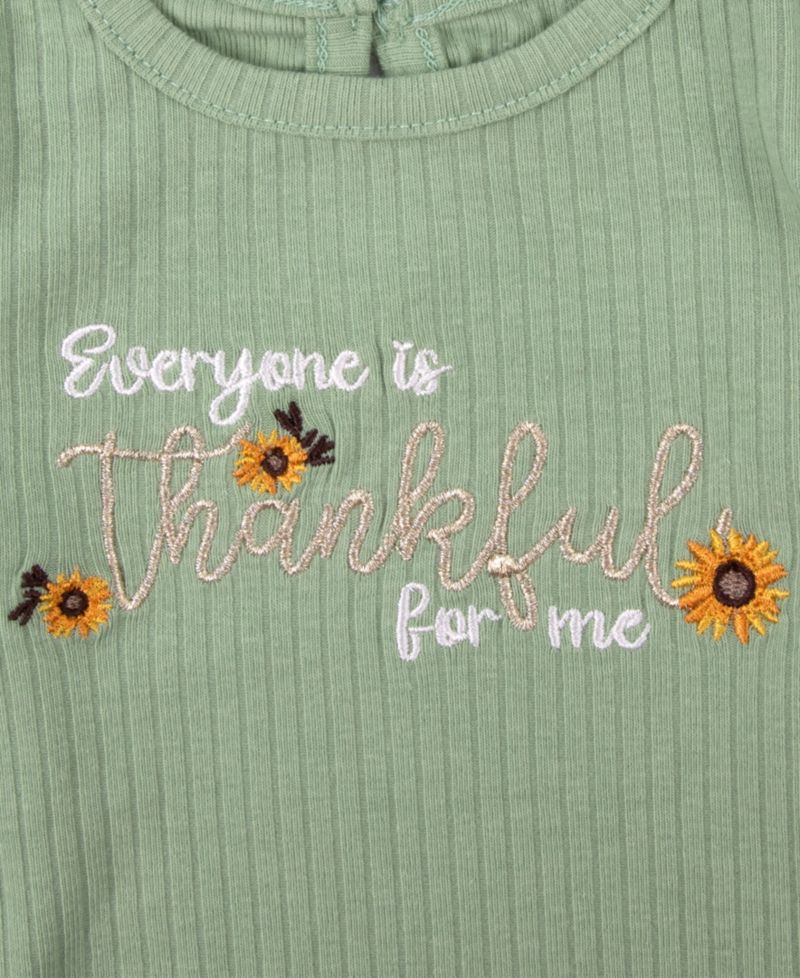 Girls' 0-5T Thankful Long-Sleeve Ribbed Thanksgiving 4-Piece Set