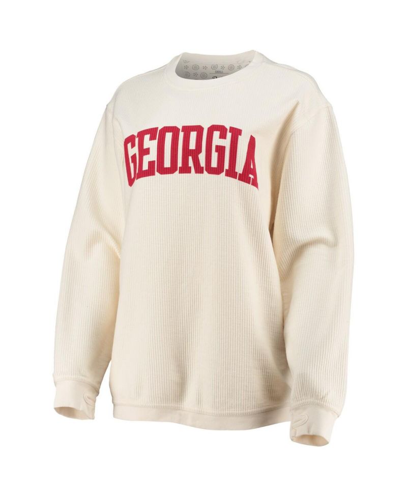Women's White Georgia Bulldogs Comfy Cord Vintage-Like Wash Basic Arch Pullover Sweatshirt