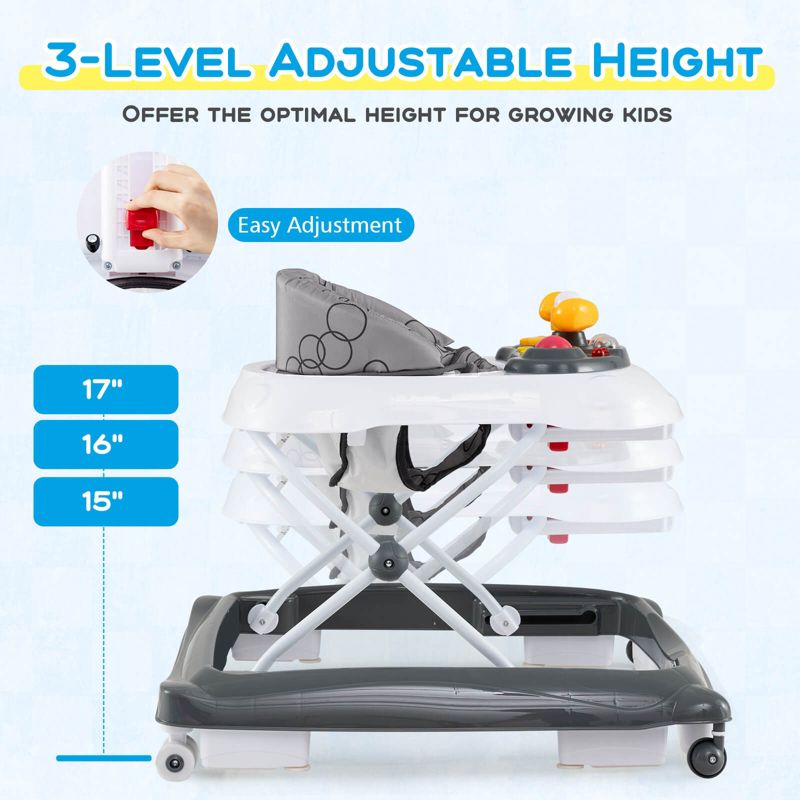 Foldable Baby Walker with 3 Adjustable Heights Comfy Padded Seat