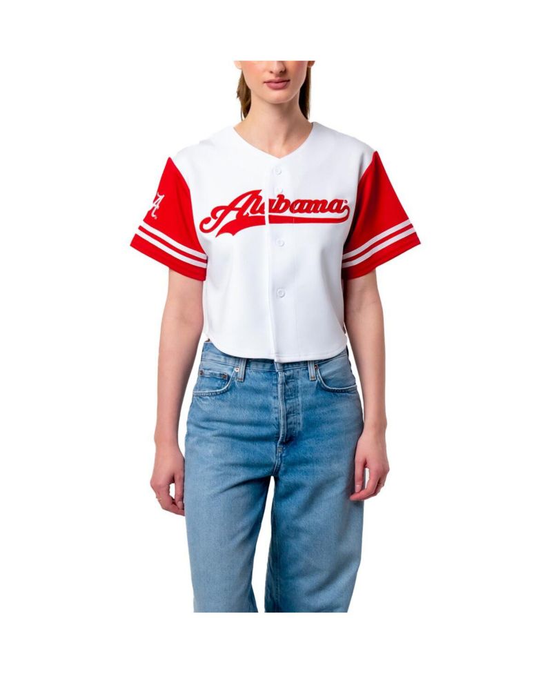 Women's White Alabama Crimson Tide Baseball Jersey Cropped T-Shirt