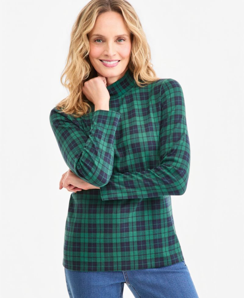 Petite Printed Mock-Neck Long-Sleeve Tee
