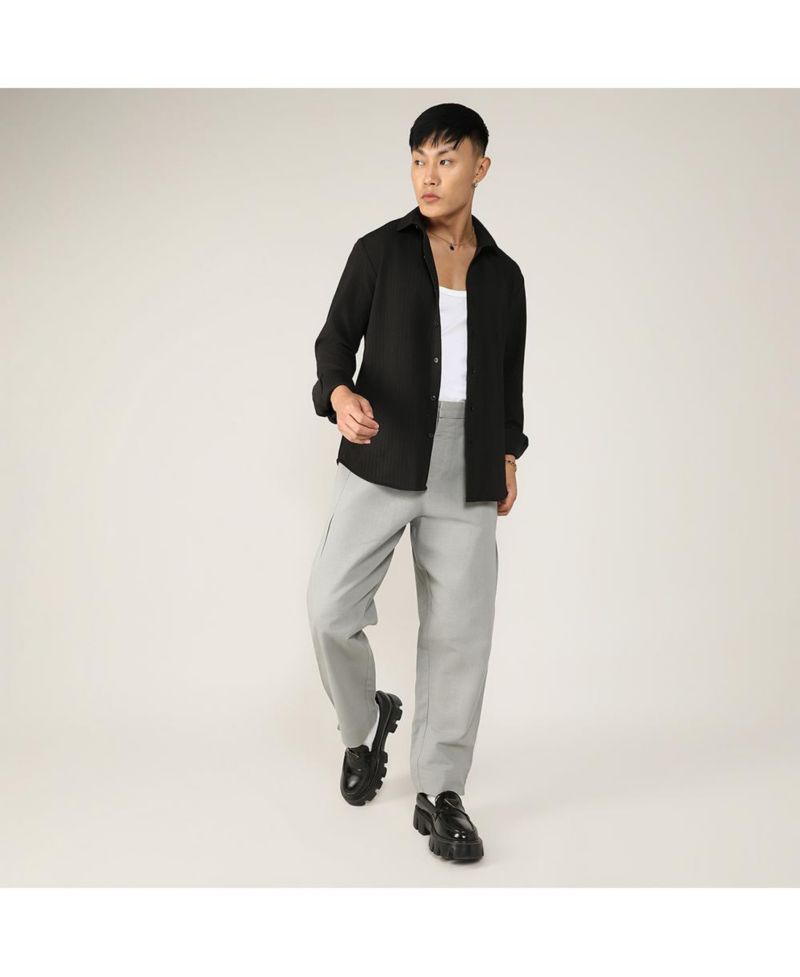Men's Onyx Black Stripe-Creased Shirt