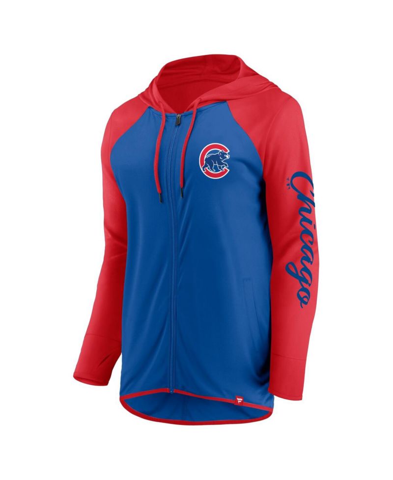 Women's Royal/Red Chicago Cubs Script Sleeve Full-Zip Hoodie