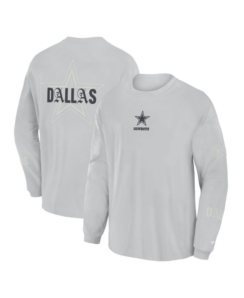 Men's Gray Dallas Cowboys Oversized Type Play Long Sleeve T-Shirt