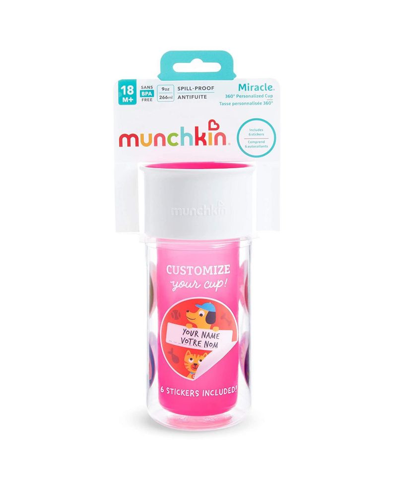 Toddler Miracle 360 Insulated Sippy Cup, with Stickers, 9 Ounce, Pink