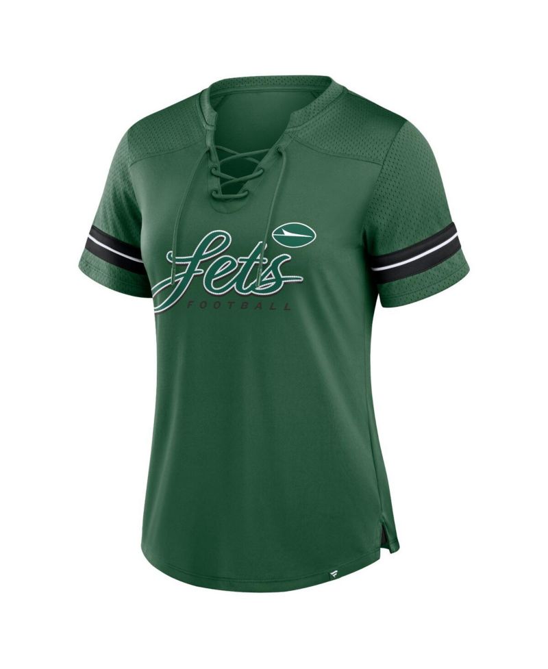 Women's Green New York Jets Play Script Lace-Up T-Shirt