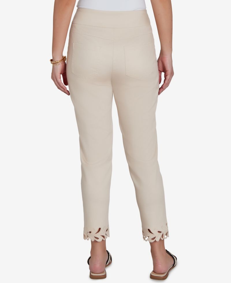 Petite Embroidered Cutout Denim Ankle Pants