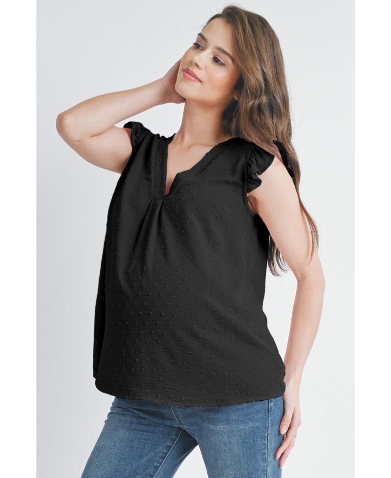 Women's Swiss Dot Flutter Cap Sleeve V-Neck Maternity Top