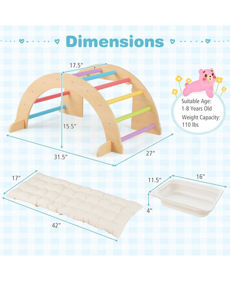 6-in-1 Wooden Climbing Activity Center with Removable Cushion, 3-Piece Set