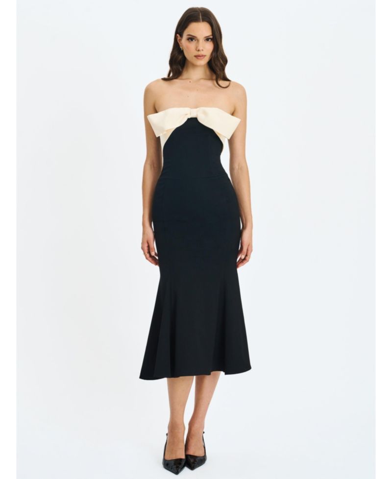 Women's Saige Black Mermaid Maxi Dress with Ivory Bow Bustline