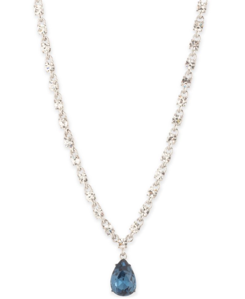 Color Crystal Pear-Shape Pendant Necklace, 16" + 3" extender