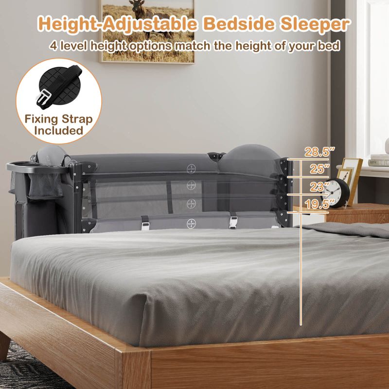 Baby Baby Bassinet Bedside Crib with Changing Table Mattress Detachable Canopy Basket