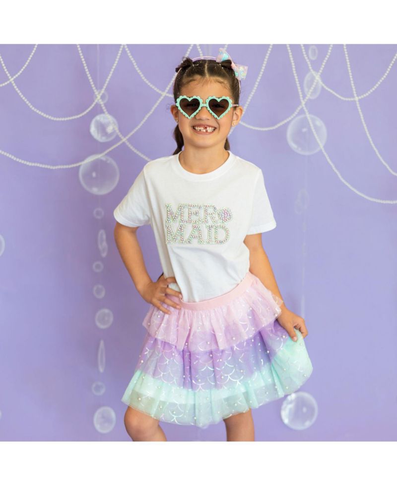 Big Girls Mermaid Pearl Patch Short Sleeve T-Shirt