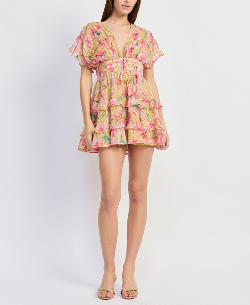 Women's Short-Sleeve V-Neck Mini Dress