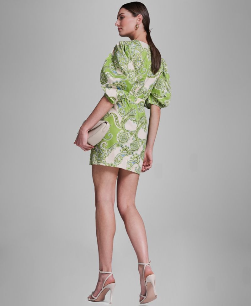 Women's Paisley Print Ruffle Detail Crewneck Dress