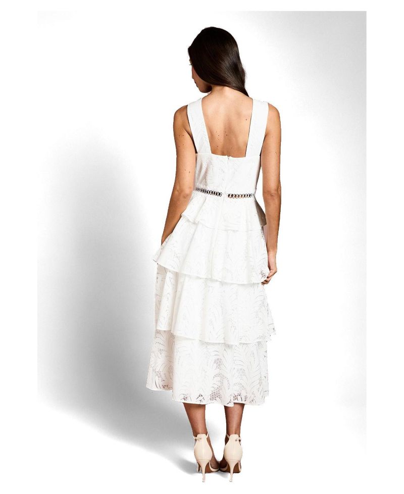 Women's Tiered Lace Halter Neck Midi Dress