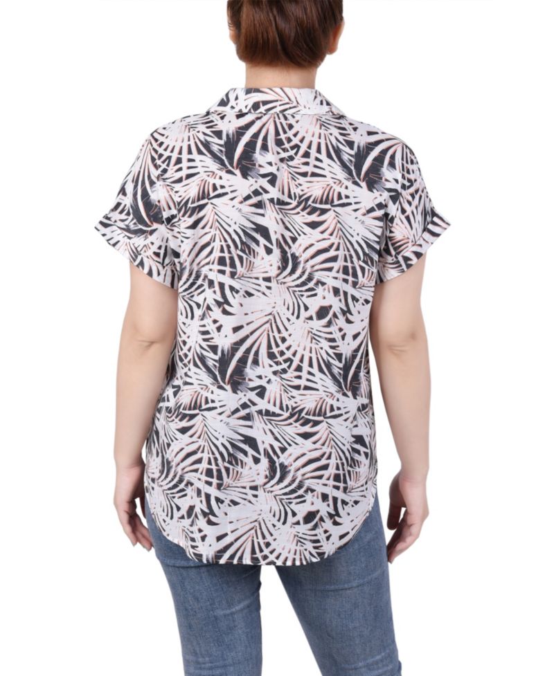 Women's Short Rolled Sleeve Button Front Blouse