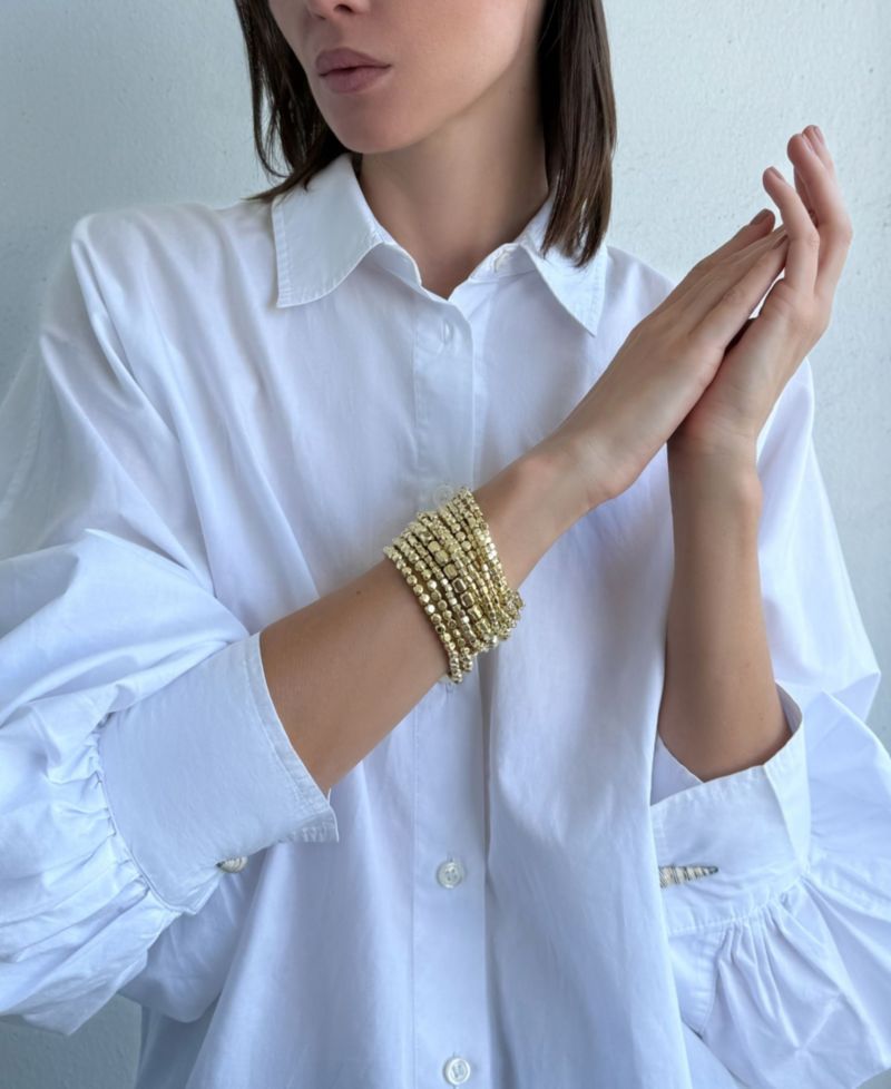 Set of 10 Golden Bead Stretch Bracelets