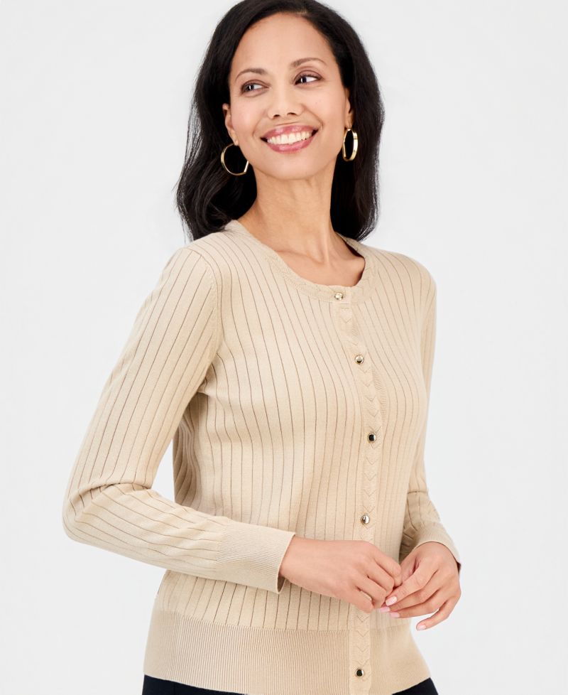 Petite Ribbed Button-Down Cardigan Sweater