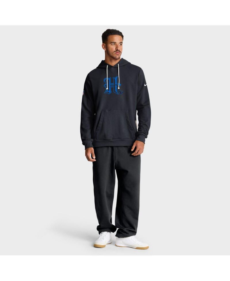 Men's Navy Houston Texans Sideline Offensive Set Play Performance Pullover Hoodie