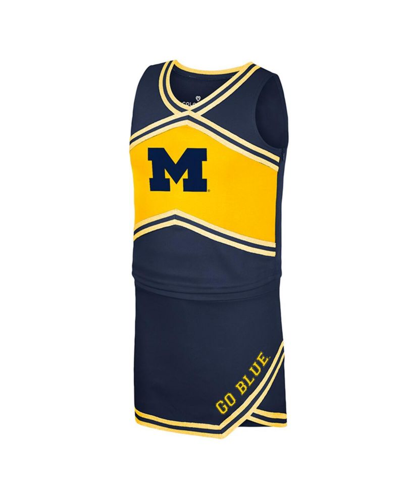 Big Girls Navy Michigan Wolverines Cheerleader Top Skirt Set