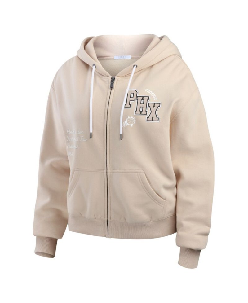Women's Cream Phoenix Suns Plus Size Tonal Felt Patch Full-Zip Hoodie
