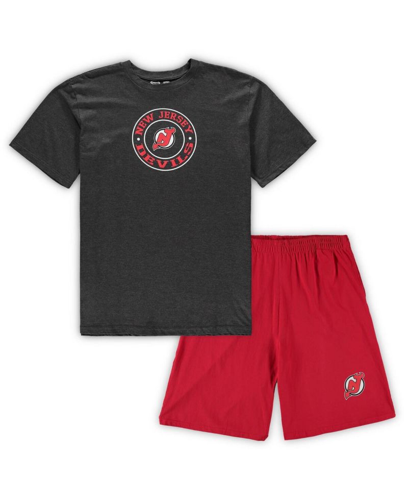 Men's Red, Heathered Charcoal New Jersey Devils Big and Tall T-shirt and Shorts Sleep Set
