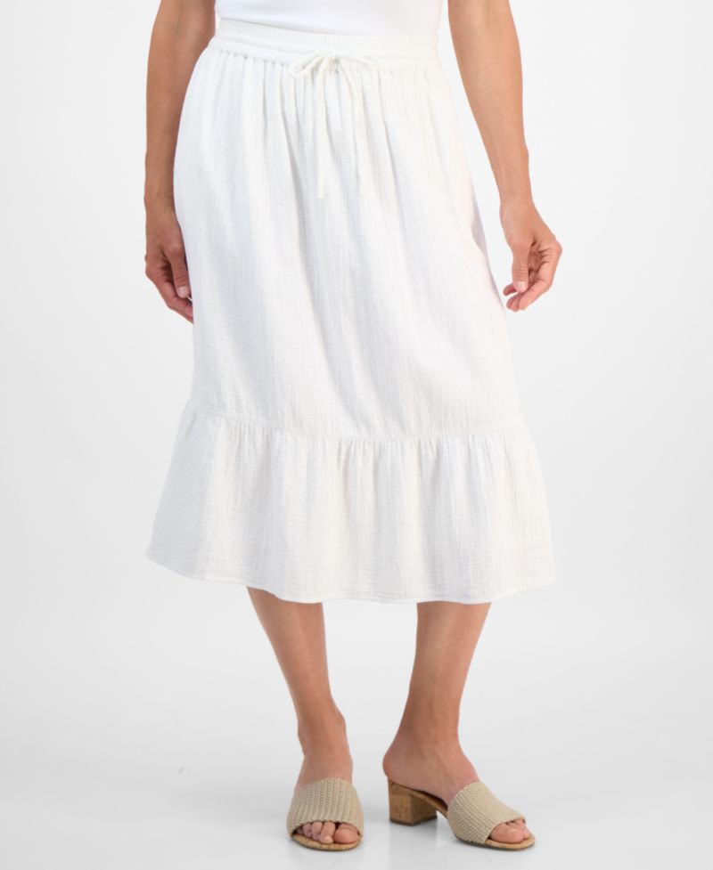 Petite Cotton Gauze Tiered Pull-On Midi Skirt