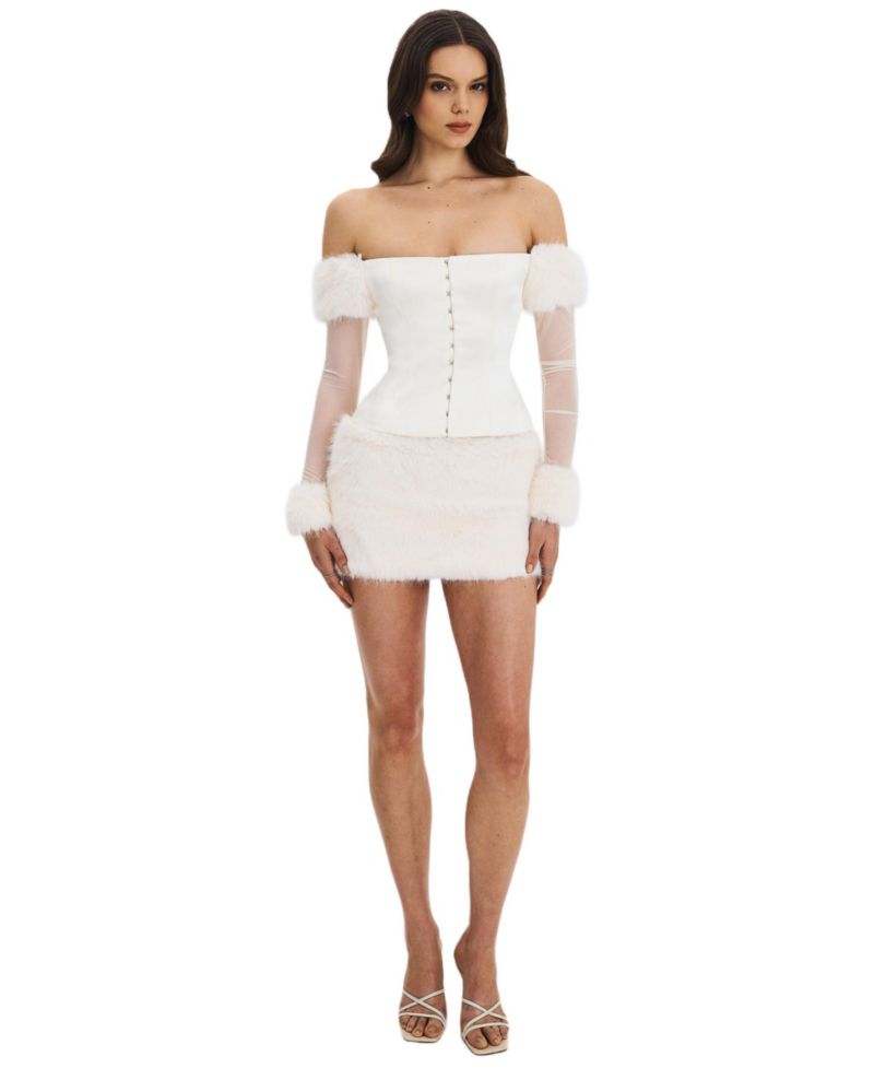 Women's Nola Off-Shoulder Fur Trimmed Top