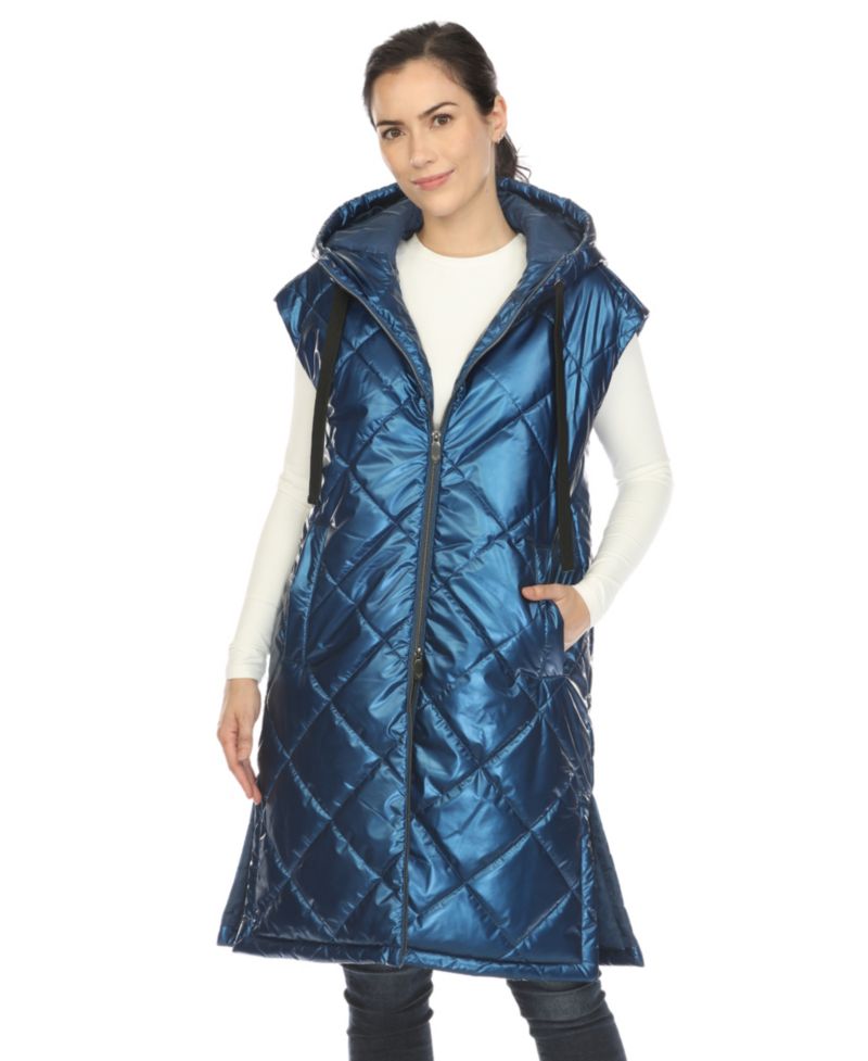 Women's Metallic Long Puffer Vest Jacket
