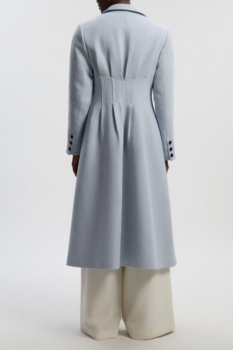 Women's Corset Detail Full Skirted Maxi Coat