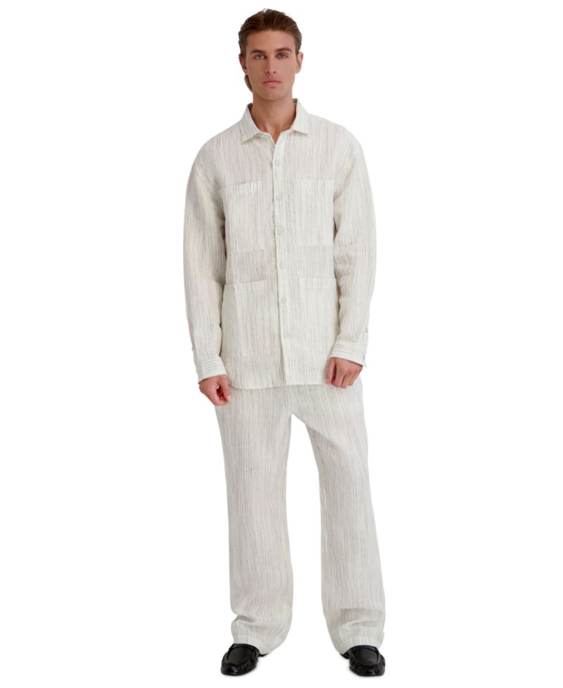 Men's Relaxed-Fit Striped Linen Shirt Jacket