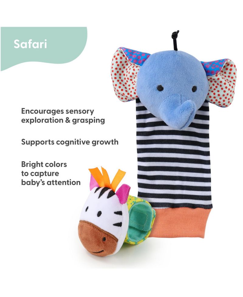 Safari Baby Rattle Socks and Wrist Rattle Set, 5 Piece