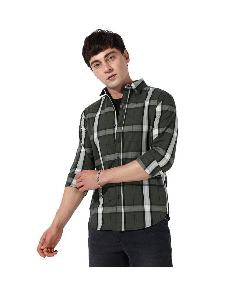 Men's Tartan Plaid Dark Green Shirt.