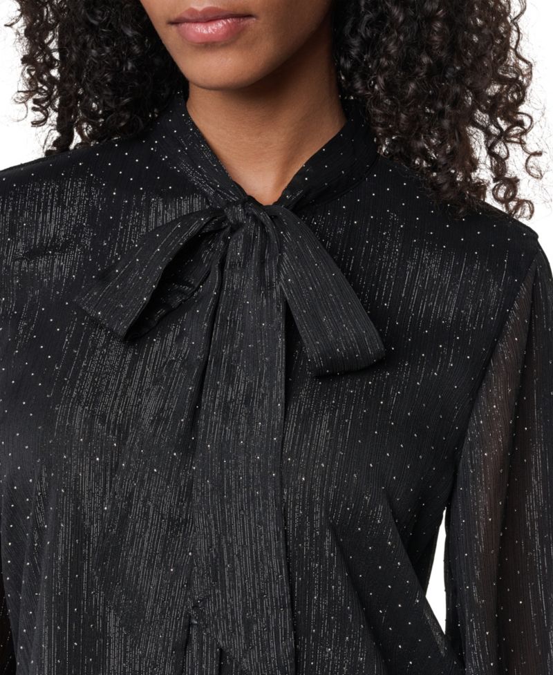 Petite Long-Sleeve Tie-Neck Button-Up Blouse